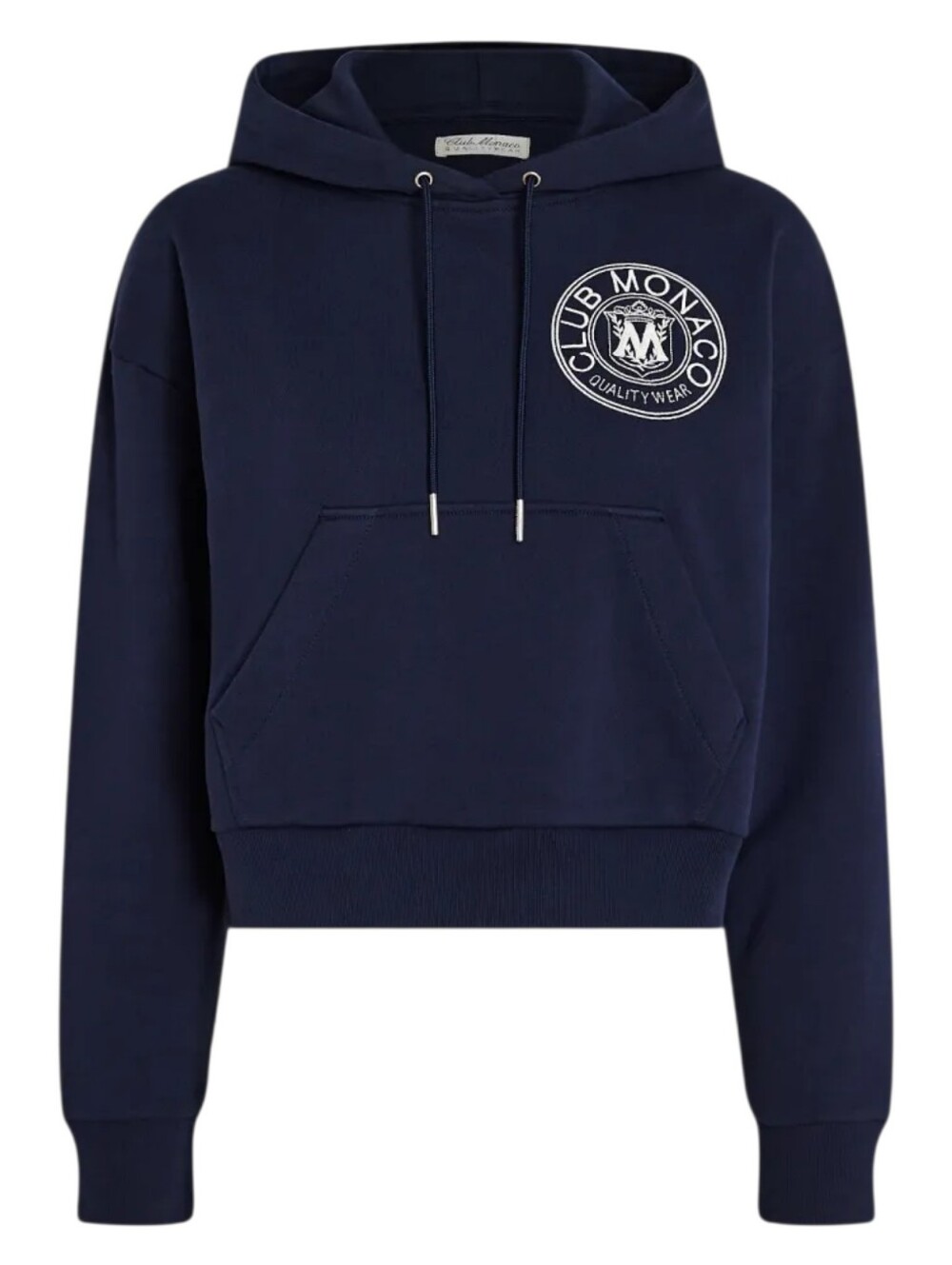 Club Monaco Crest Hoodie Women Medium Navy Cotton Embroidered